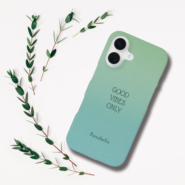 Ombre Green Personalise Quote & Name Iphone Case (Creator Uploaded)