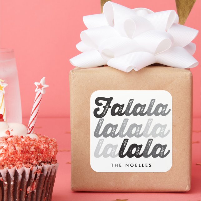 Ombre Grey Falalalala Bold Script Modern Holiday Square Sticker (Party)