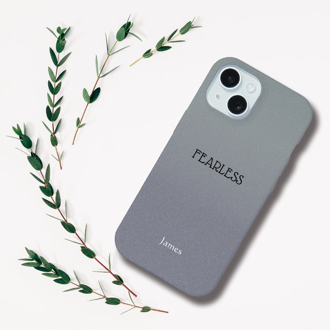 Ombre Grey Personalise Quote & Name Iphone Case (Creator Uploaded)