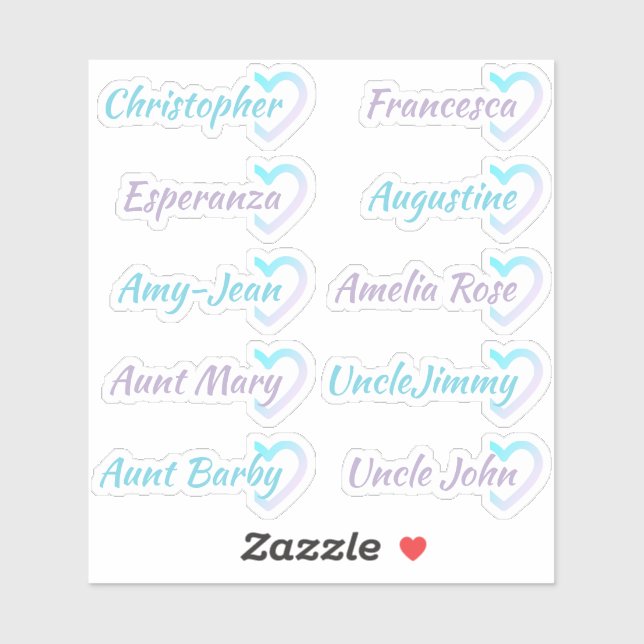 Ombre Guest List 10 Names Calligraphy Half Heart (Sheet)