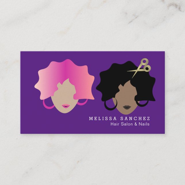 Ombré Hair Shears Faux Gold Wavy Girl Salon Beauty Business Card (Front)