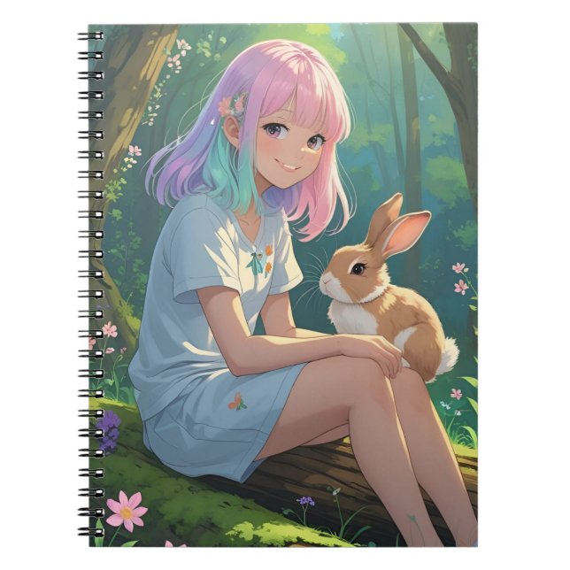 Ombre-haired Girl with her Bunny Notebook (Front)