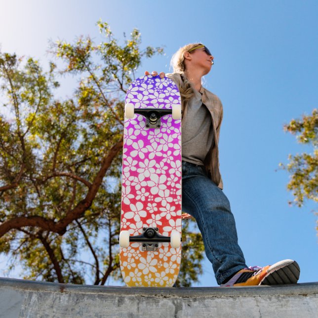Ombre Hand Drawn Doodle Flower Pattern Skateboard (Outdoor 1)