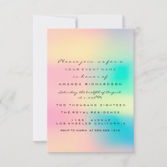 Ombre Holographic Pastel Bridal Sweet 16th Invitation (Front)