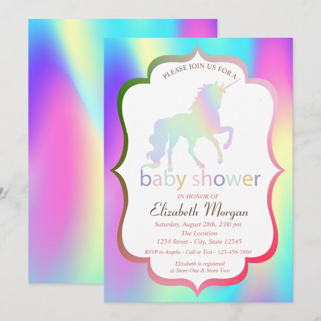 Ombre Holographic Unicorn Baby Shower Invitation (Front/Back)