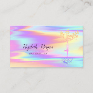 Ombre Holographic Yoga,Tree Women Silhouette Business Card