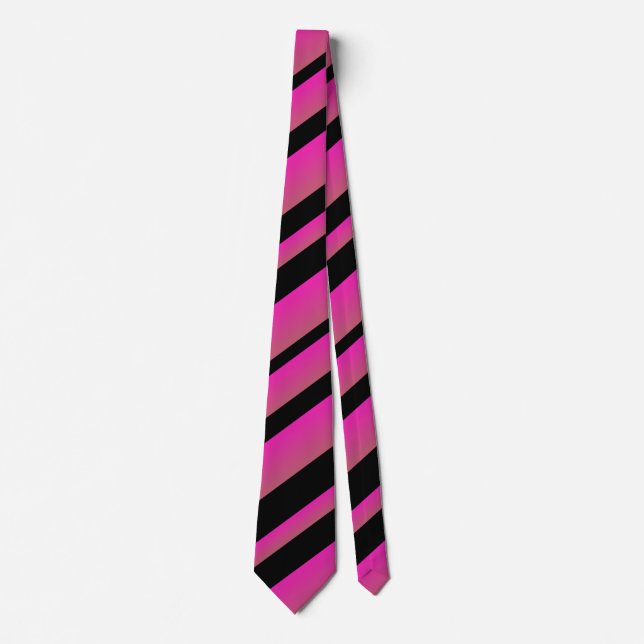 Ombre Hot Pink Black Multi Diagonal Stripes Tie (Front)