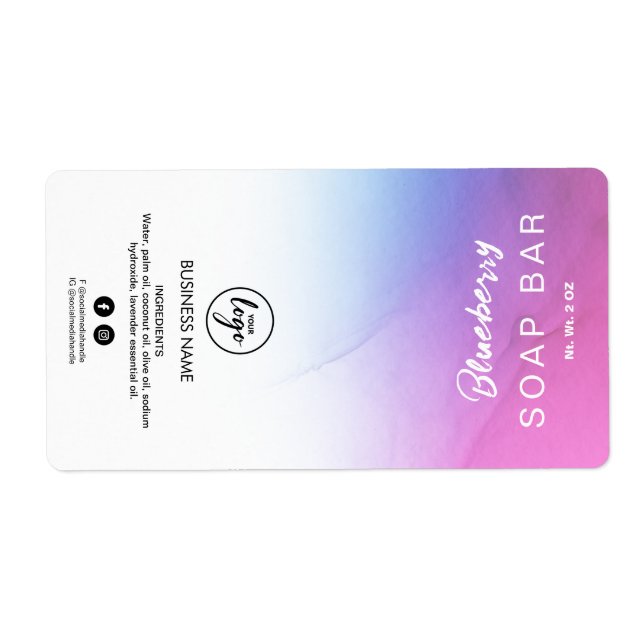 Ombre Ink Pastel Purple Soap Bar Labels (Front)