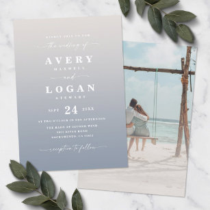 Ombre Ivory & Blue Wedding Invitation with Photo