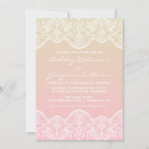 Ombre Lace Pattern Sunset Wedding Invitation