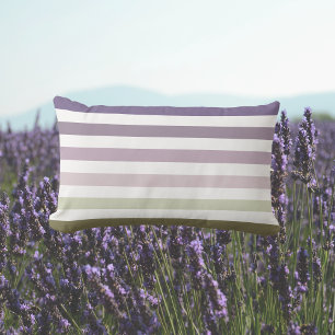 Ombre Lavender Field Stripes Purple & Olive Green Lumbar Cushion
