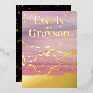 Ombre Lavender Pink Marble Veining Gold Wedding