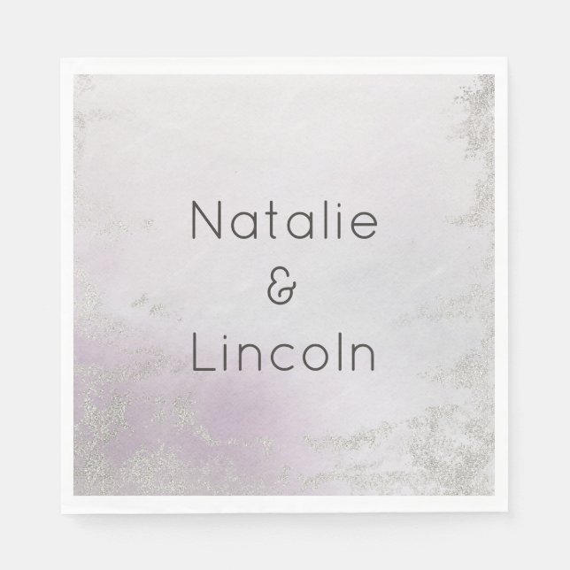 Ombre Lavender Purple Luxe Wedding Monogram Dinner Napkin (Front)