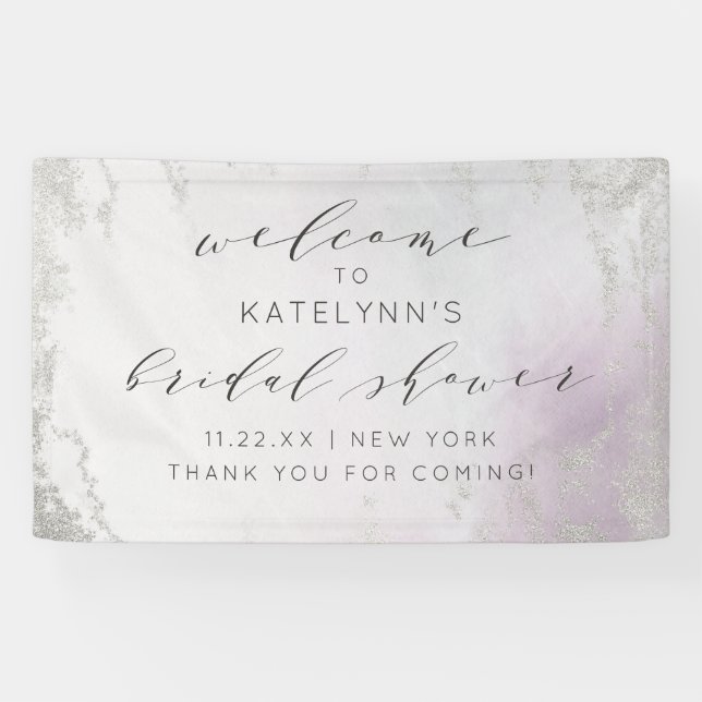 Ombre Lavender Purple Silver Bridal Shower Welcome Banner (Horizontal)