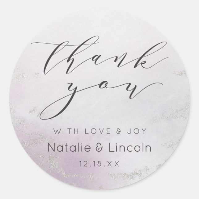 Ombre Lavender Purple Silver Wedding Thank You Classic Round Sticker (Front)
