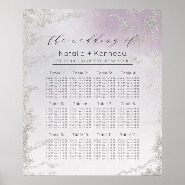 Ombre Lavender Purple Wedding Table Seating Chart (Front)