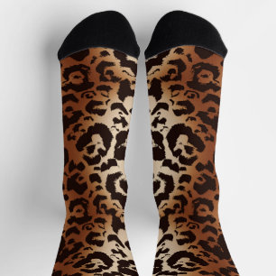 Ombre Leopard Print Brown Tan Black Socks