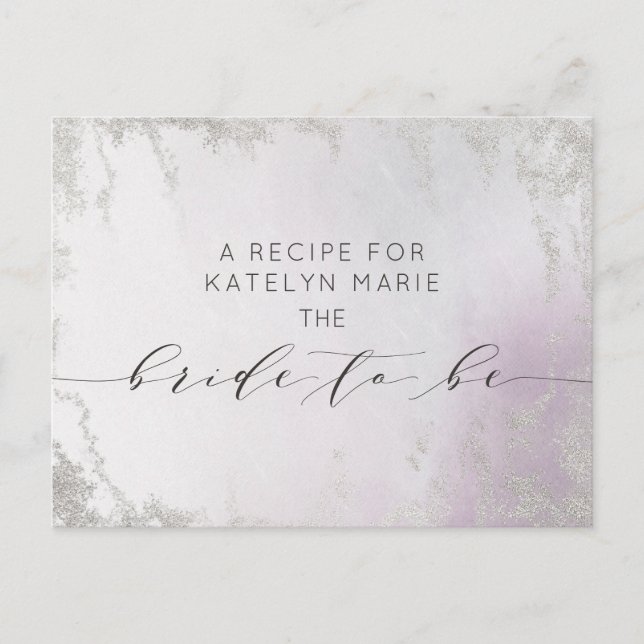 Ombre Light Purple Silver Bride to Be Recipe Card (Front)