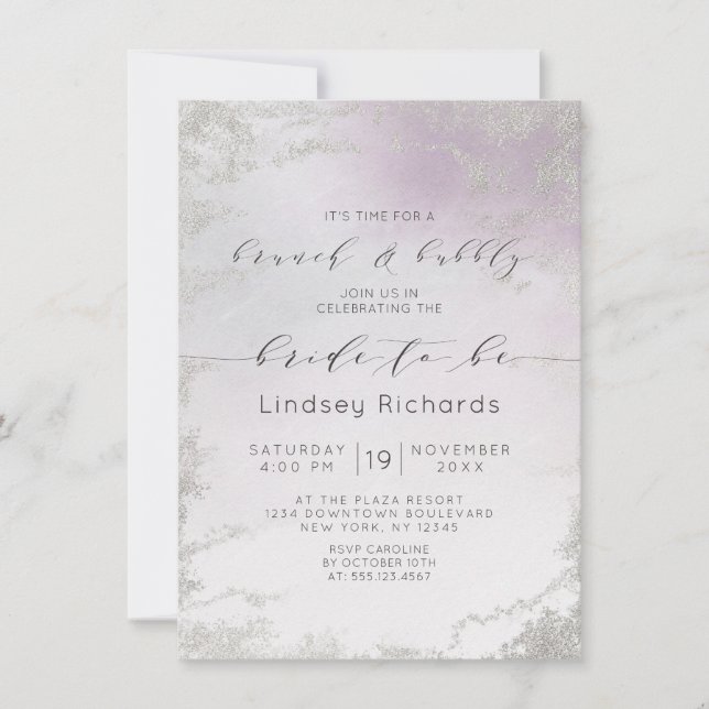 Ombre Light Purple Silver Brunch & Bubbly Shower Invitation (Front)