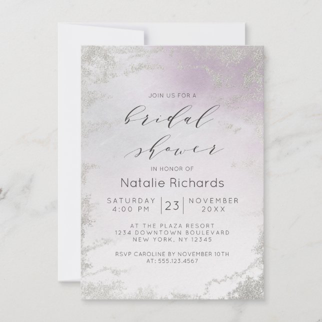 Ombre Light Purple Silver Foil Frost Bridal Shower Invitation (Front)