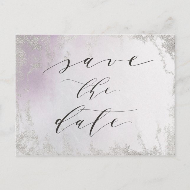Ombre Light Purple Silver Foil Frost Save the Date Announcement Postcard (Front)