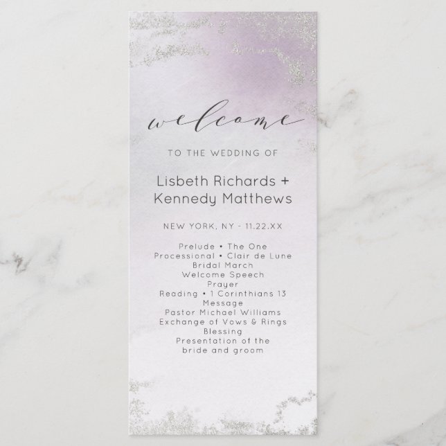 Ombre Light Purple Silver Foil Wedding Ceremony Program (Front)