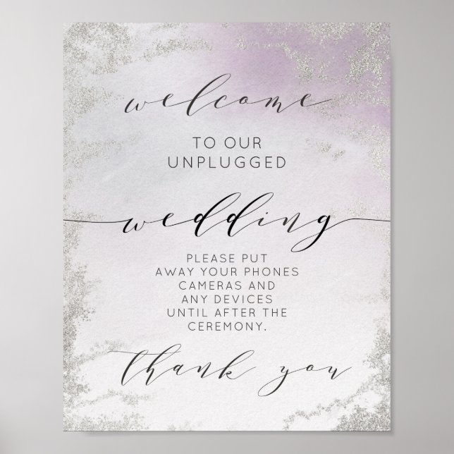 Ombre Light Purple Silver Foil Wedding Table Sign (Front)