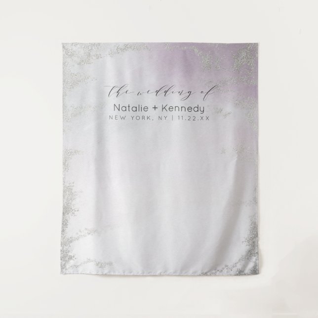 Ombre Light Purple Silver Photo Booth Backdrop Tapestry (Front)