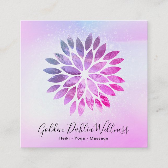 *~* Ombre  Mandala Dahlia Blue Pink Violet AP2 Square Business Card (Front)
