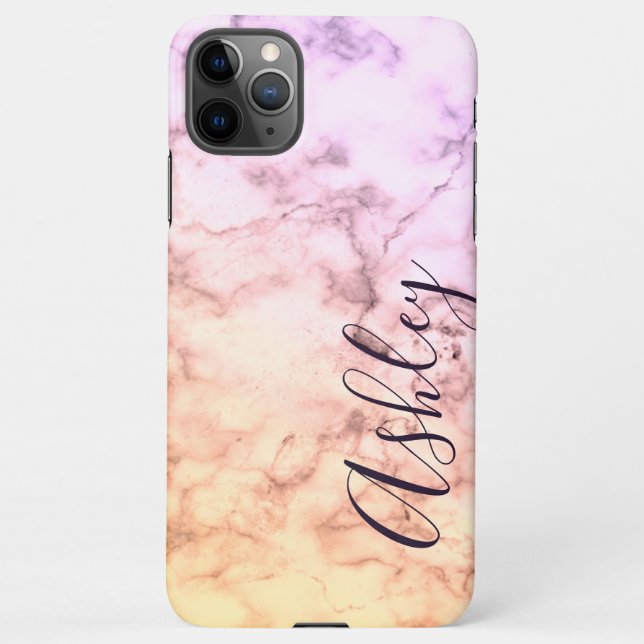 Ombre Marbled Purple Pink Gradient Custom Name iPhone Case (Back)