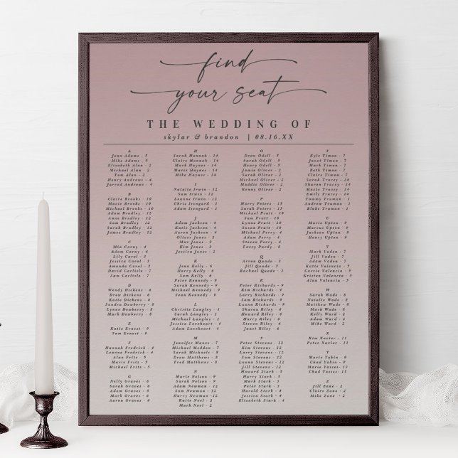 Ombre Mauve Alphabetical Wedding Seating Chart (Creator Uploaded)