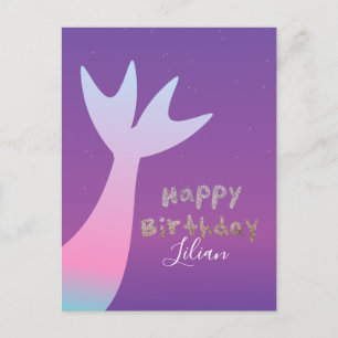Ombré Mermaid Faux Glitter  Birthday Invitation Postcard