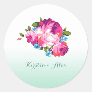 Ombre Mint Floral Wedding Invitation Stickers