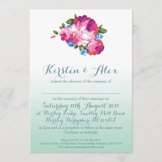 Ombre Mint Floral Wedding Invitations