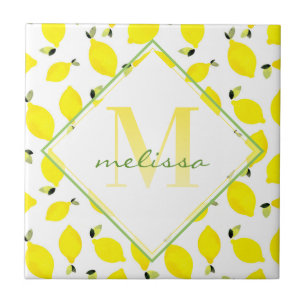 Ombre Monogram + Lemons Yellow + Green + White Ceramic Tile