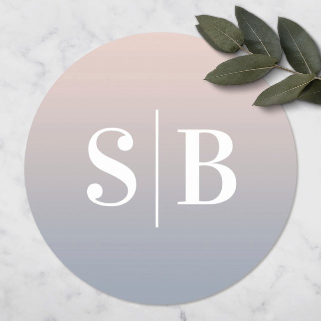 Ombre Monogrammed Light Pink & Dusty Blue Wedding Classic Round Sticker (Creator Uploaded)