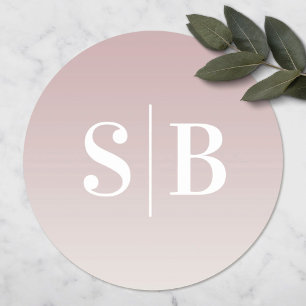 Ombre Monogrammed Mauve & Off-White Wedding Classic Round Sticker