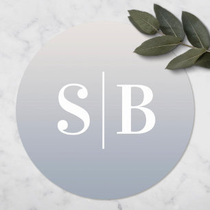 Ombre Monogrammed Off-White & Dusty Blue Wedding Classic Round Sticker