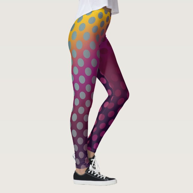 Ombre Passion Fruit Polka Dots Gold Raspberry Leggings (Right)