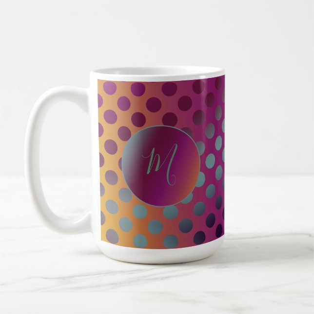 Ombre Passion Fruit Polka Dots Monogram Coffee Mug (Left)