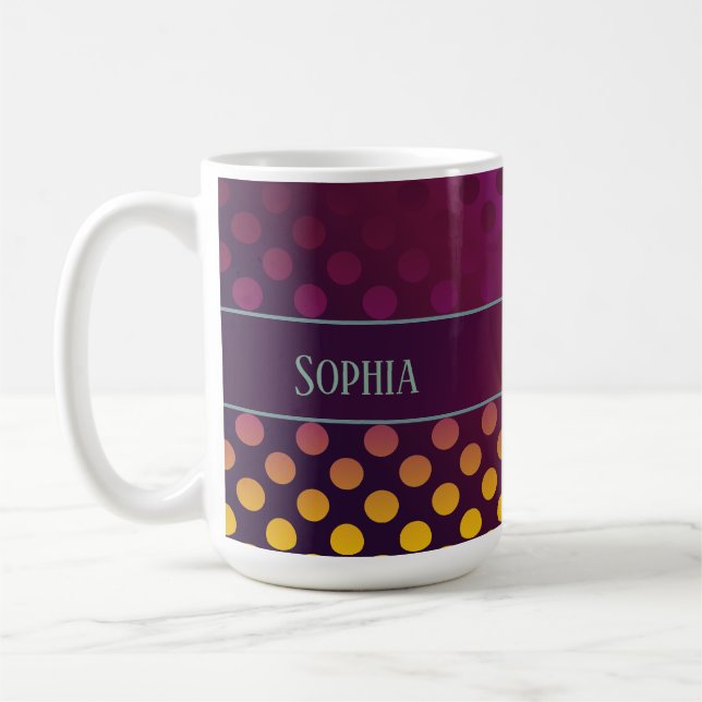 Ombre Passion Fruit Polka Dots Personalised Coffee Mug (Left)