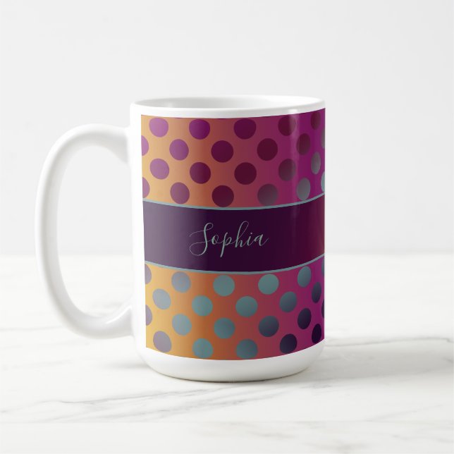 Ombre Passion Fruit Polka Dots Personalised Coffee Mug (Left)