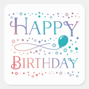 Ombre Pastel Confetti and Balloon Happy Birthday Square Sticker