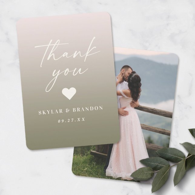 Ombre Pastel Powder Pink & Lily Green Wedding Thank You Card (Creator Uploaded)