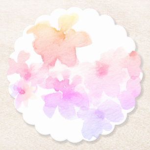 *~* Ombre Peach Pink Floral Soft Watercolor Paper Coaster