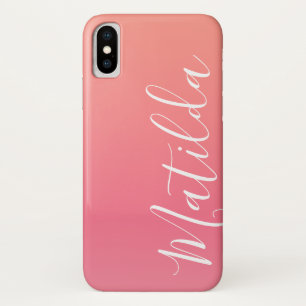 Ombre Peach Pink Personalised Name iPhone X Case