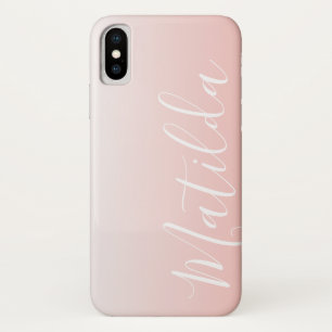 Ombre Peach Pink Plain Personalised Name iPhone X Case