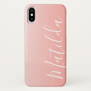 Ombre Peach Pink Plain Personalised Name iPhone X Case