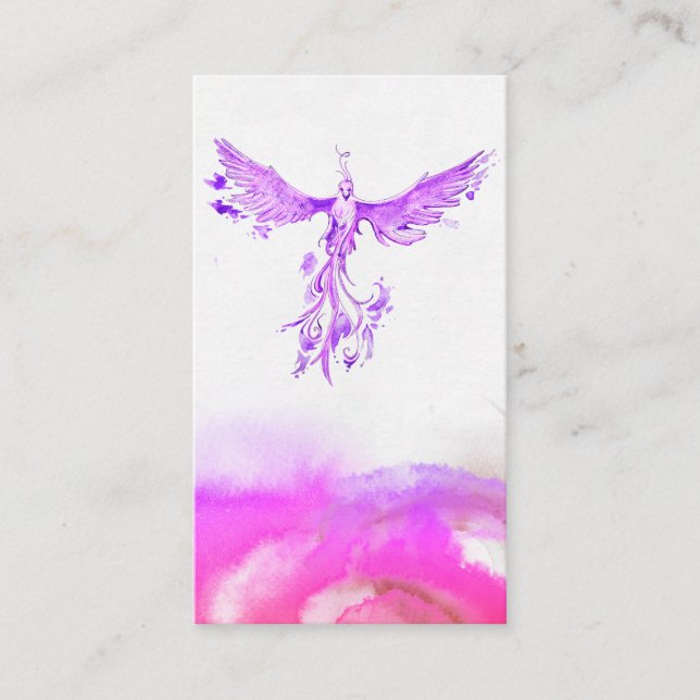 *~*  Ombre Peach Pink Violet Feathers Phoenix Business Card (Front)