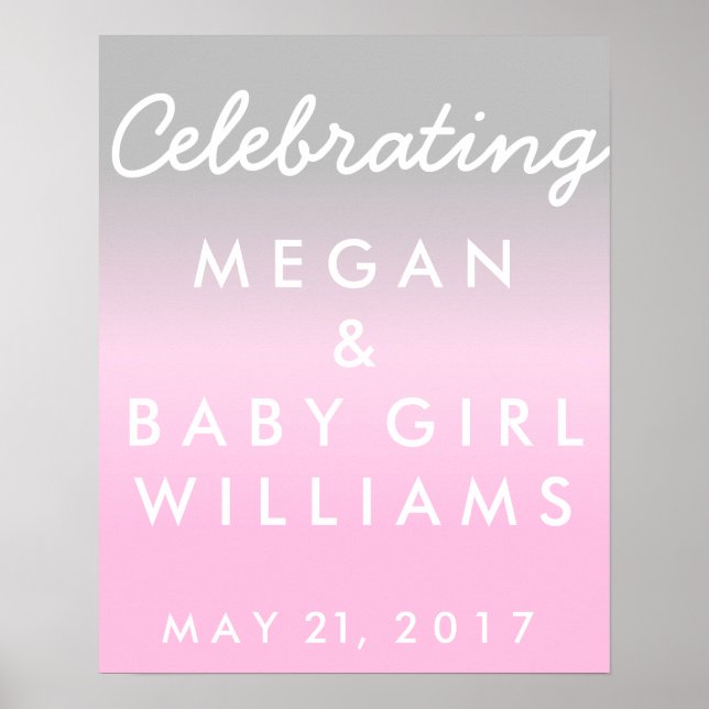Ombre Pink and Silver Baby Shower Welcome Poster (Front)